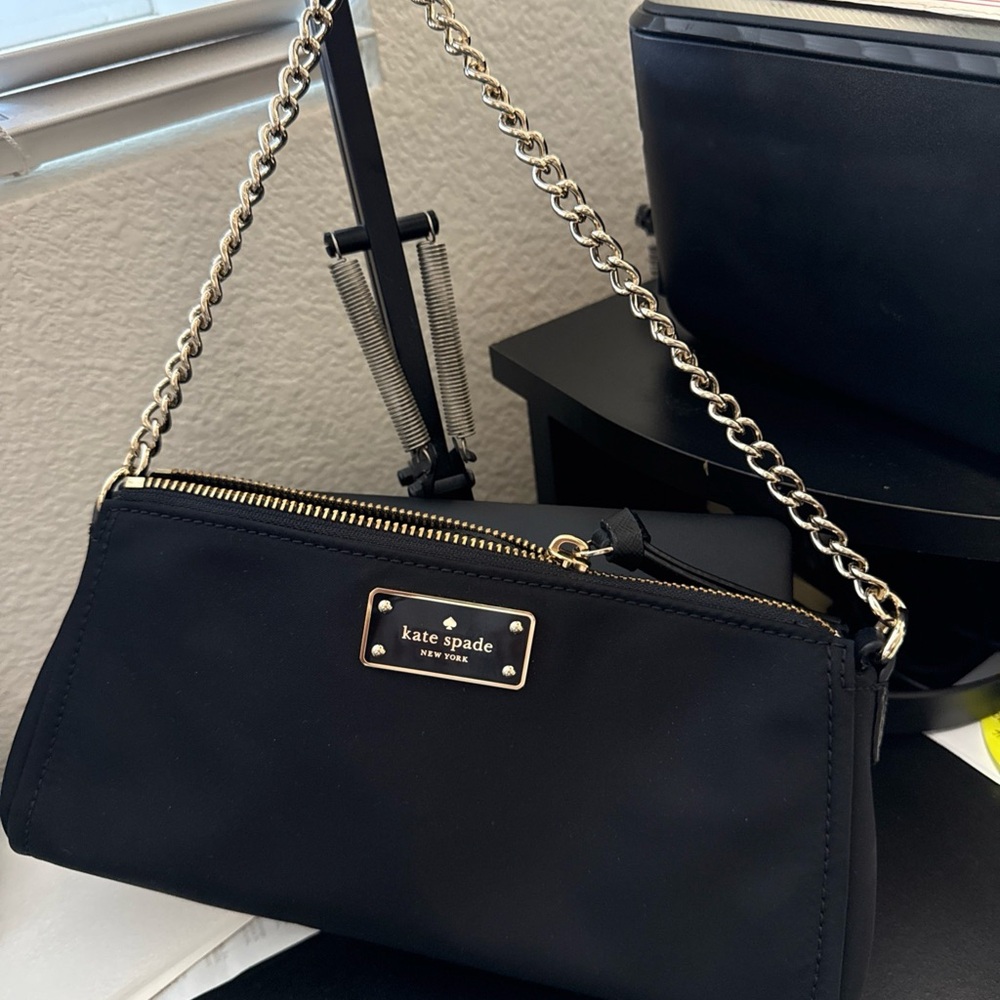 kate spade Black Nylon Shoulder Bag with Gold Chain